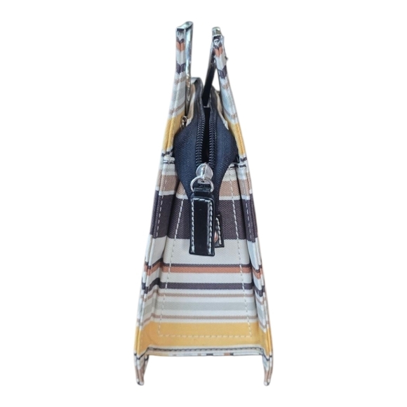 Top Handle Canvas Brown Yellow Cream Stripe Handbag - Picture 5 of 9